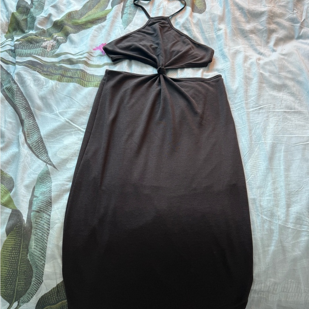Brown cut out Halter Bodycon Dress